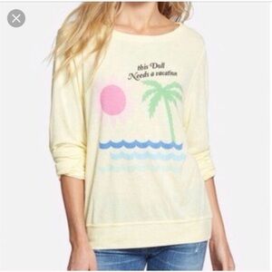 Wildfox This Doll Needs A Vacation Baggy Beach Jumper Pale Yellow Size Small